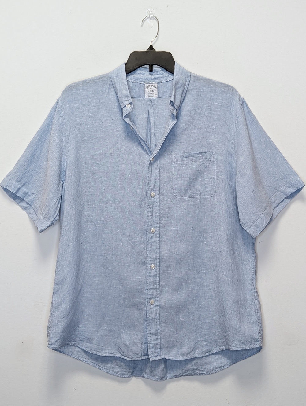 Brooks Brothers Linen Shirt XL Light Blue Button Front Short Sleeve Textured - Picture 7 of 13